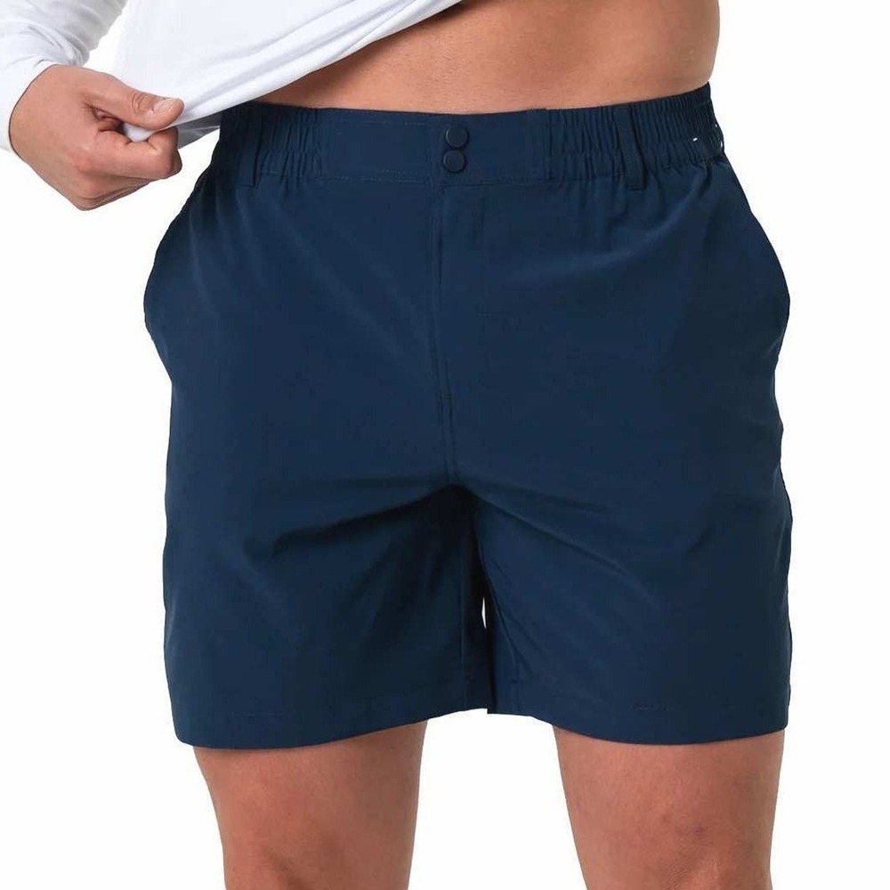 Burlebo Mens Everyday Shorts Navy Blue 2XL Elastic Waist Performance Active 8in
